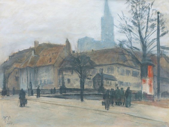 Johannes Niemeyer - Strasbourg: people in the historical city; the cathedral beyond Strasbourg: people in the historical city; the cathedral beyond