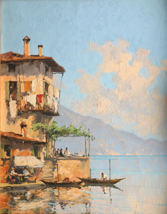 "Guests in an osteria at the shore of Garda Lake"