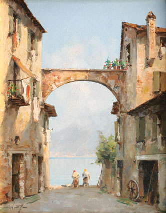 "Washerwomen in Bardolino at the Garda Lake"