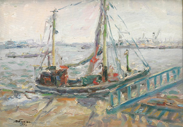 "A fishing-boat in the harbour of Hamburg"
