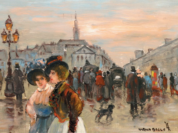 "A street scene with 'flaneurs"