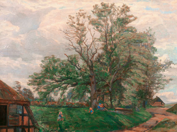 A landscape with farmhouses and children merrymaking
