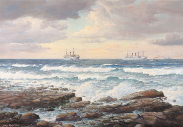 "Steamships from Hamburg off South-African coast"