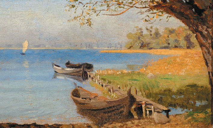 Impression of a lake and boats in summertime