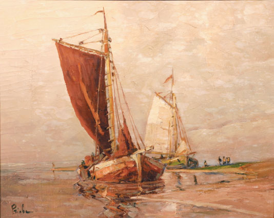 Rudolf Priebe - Two cutters at the shore of Northern Sea Two cutters at the shore of Northern Sea
