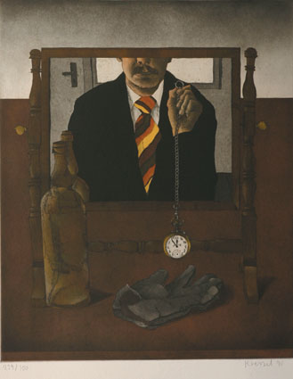 Portrait of the artist in his (daily) mirror, with a pocket watch