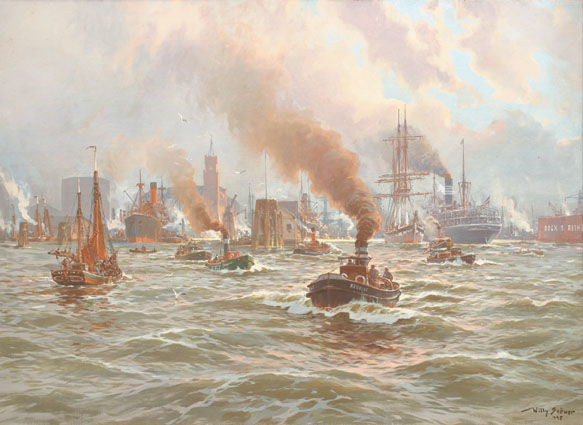 A panoramic prospect of the harbour of Hamburg