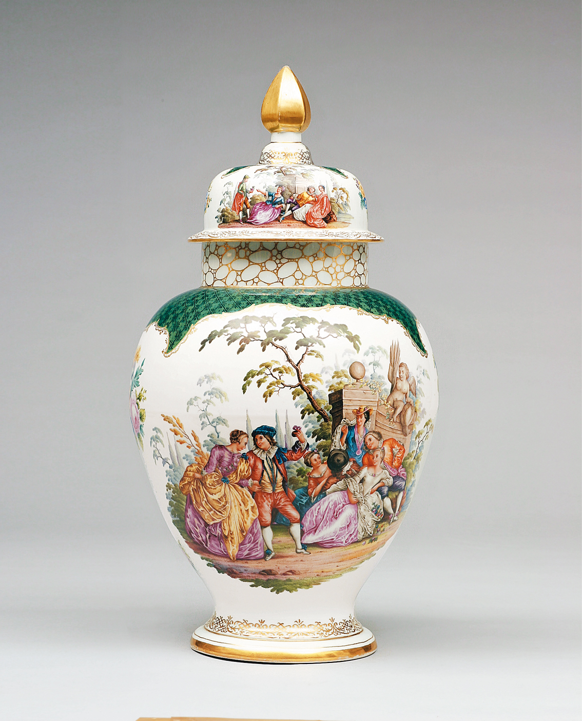 A large vase with Rococo scenes after Helena Wolfsohn