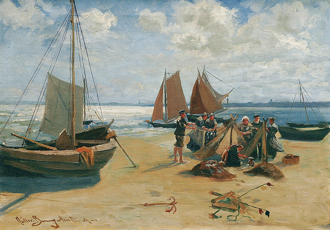 A fishmarket-scene at the shore