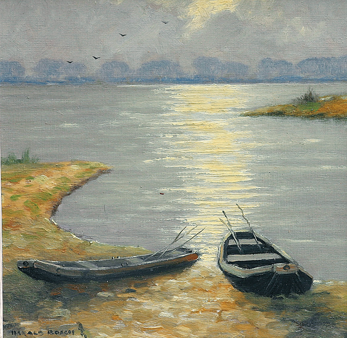 An impression of the Lower Rhine with sleeping boats