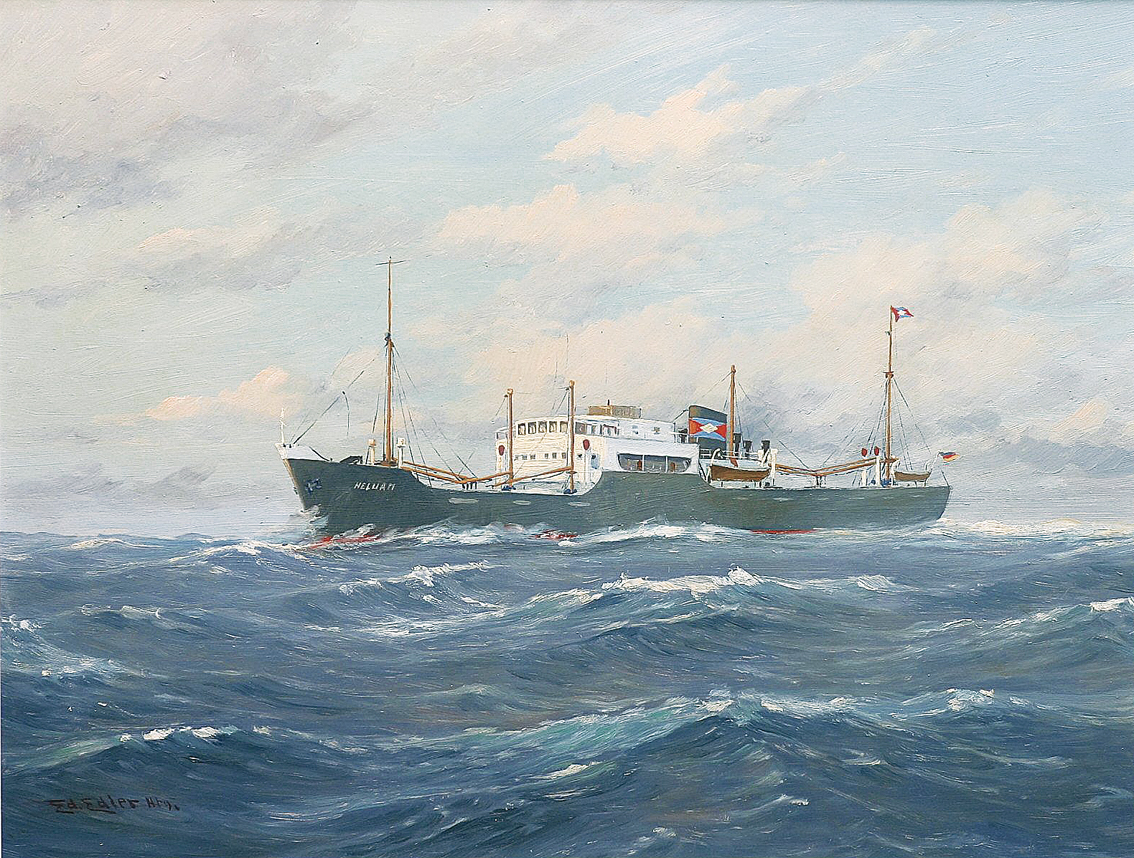 "M.S. 'Heluan' rolling along on sunny sea"