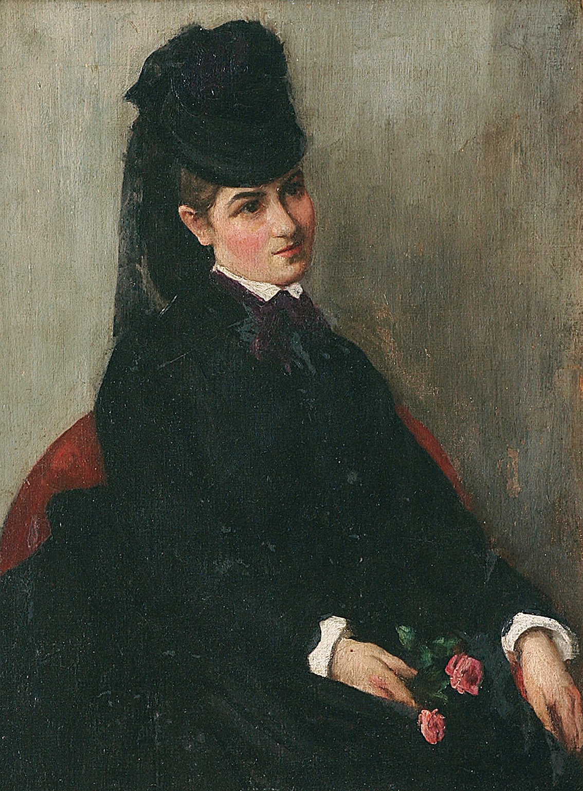 A Lady in black, with roses