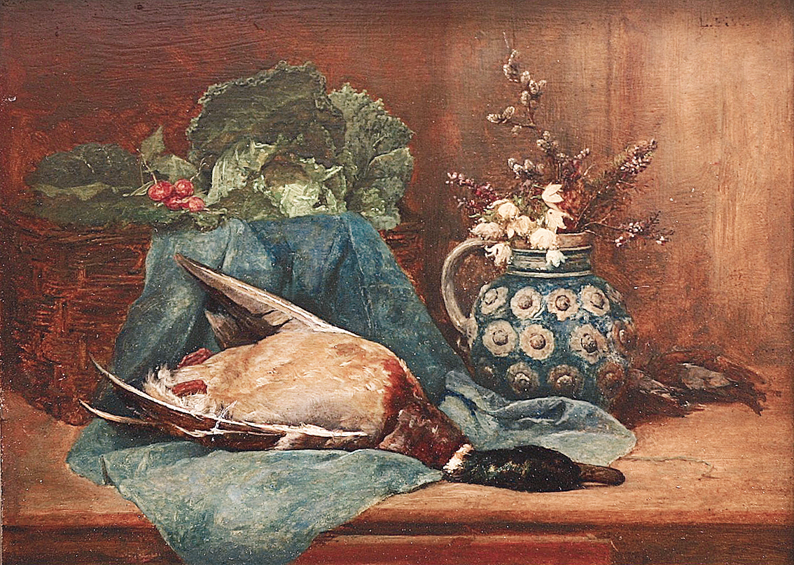 "A hunting-stillife with a wild duck or orn"
