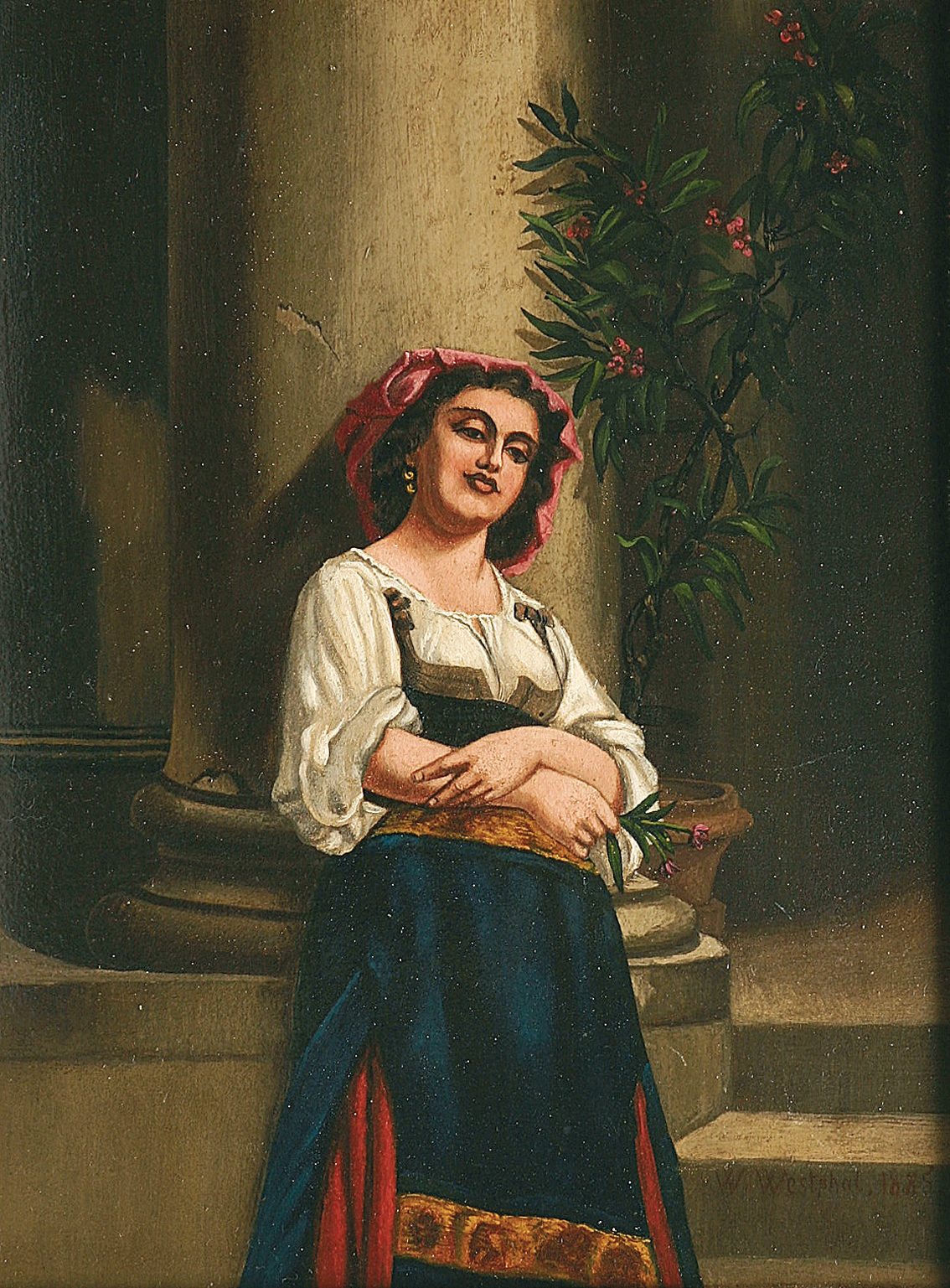 A roman beauty, leaning at a column