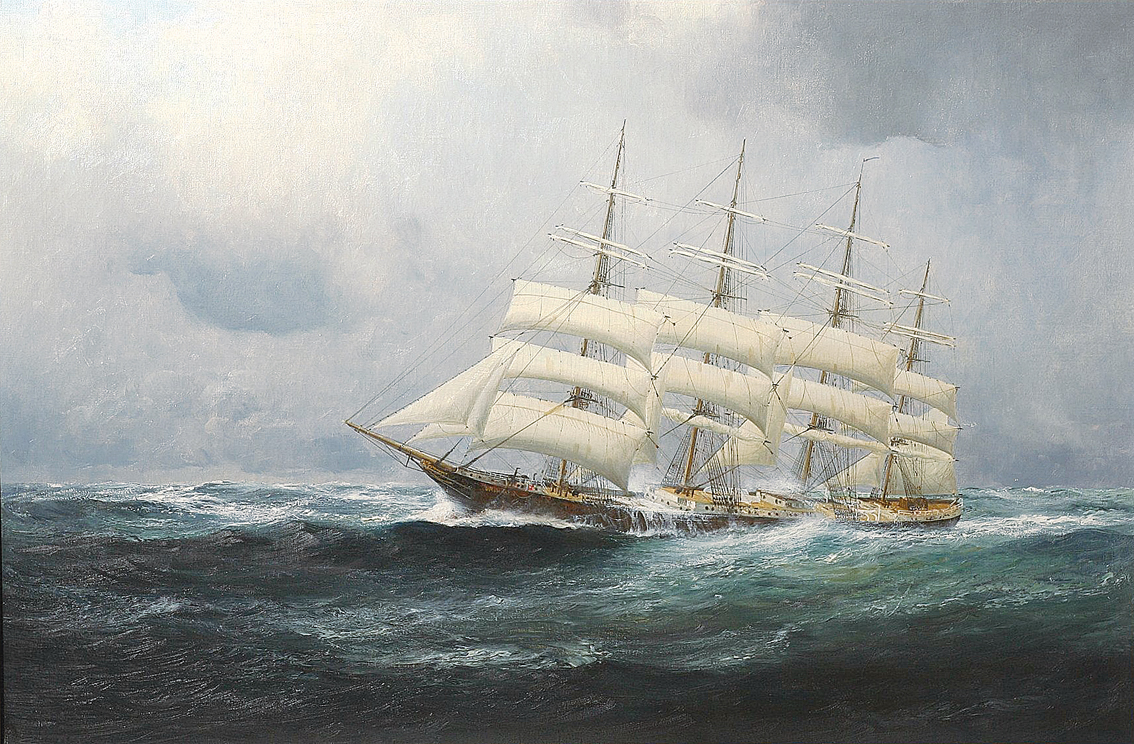 "Norwegisches Vollschiff in stürmischer See"