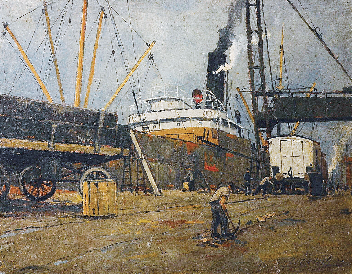 "A steamer at the quay"