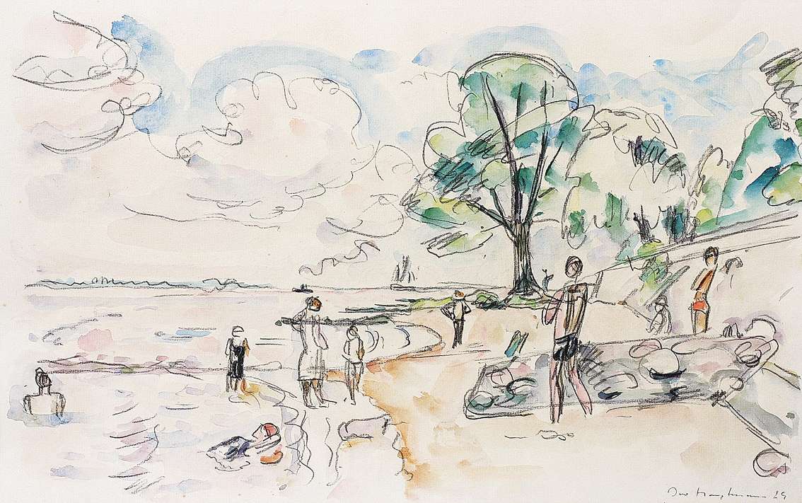 "Hamburg: bathers at the banks of the Elbe near Övelgönne"