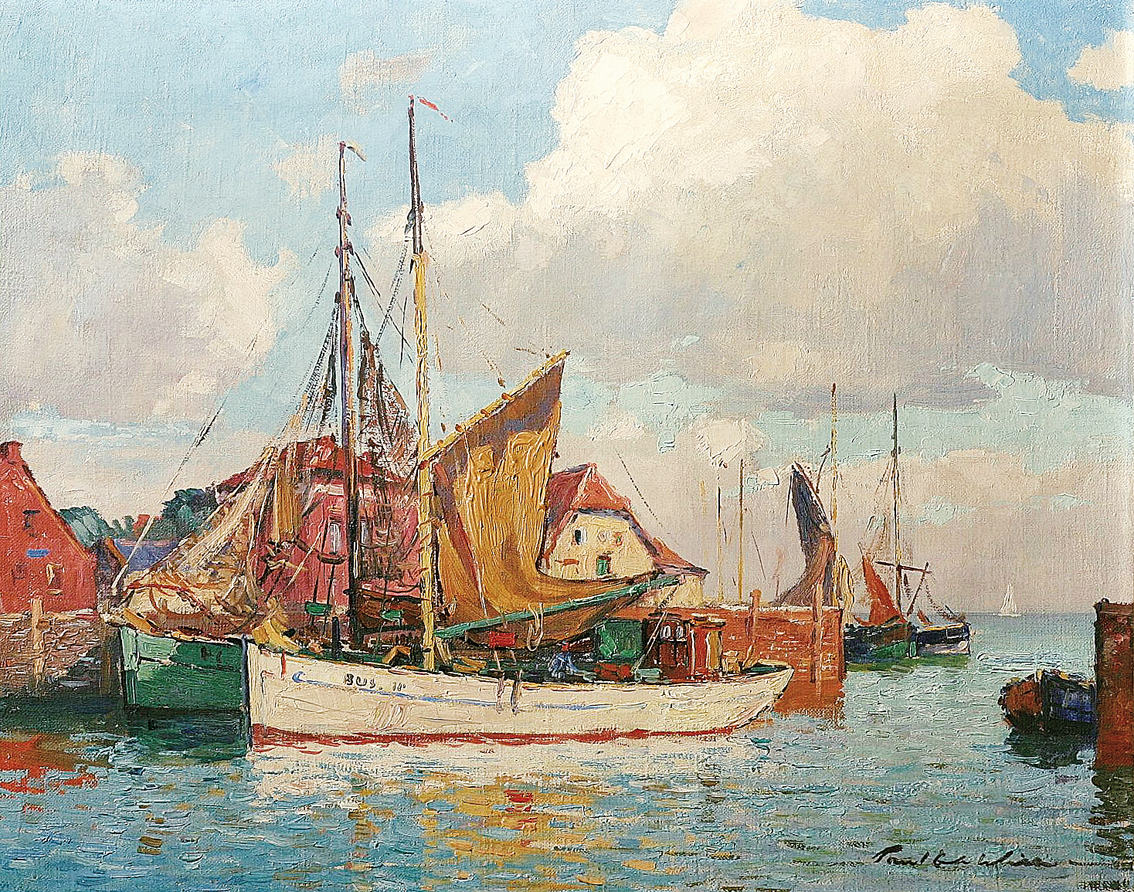 "Ostfriesischer Hafen Greetsiel mit Büsumer Krabbenkutter"