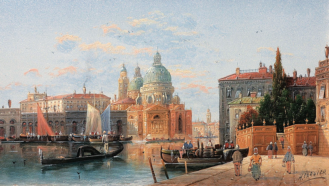 "Venedig: belebte Partie am Canal'grande bei Santa Maria della Salute"