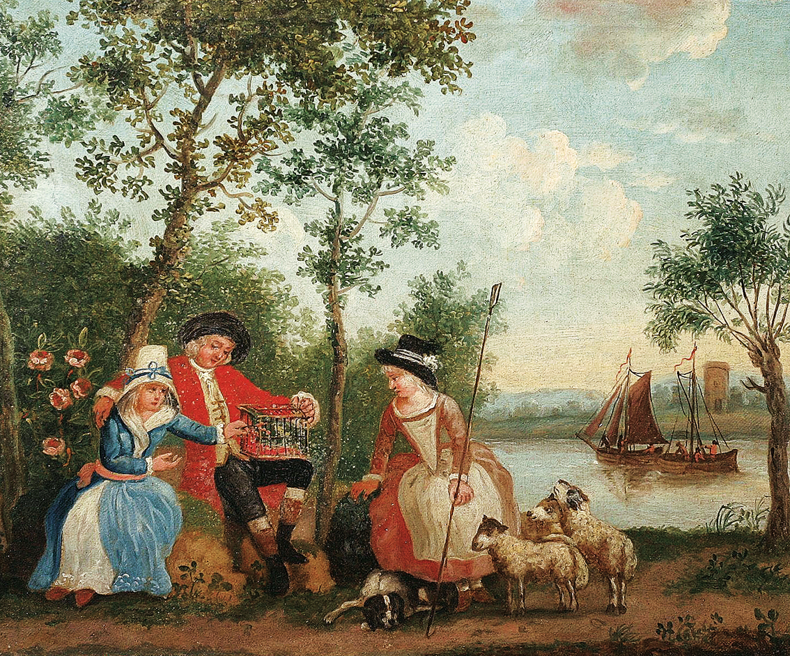 River landscapes with merry persons, children and animals   -   a couple