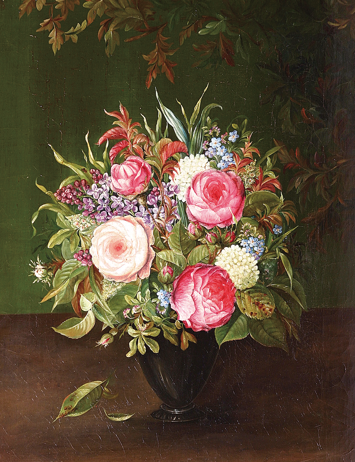 A stillife with roses, forget-me-not and other flowers