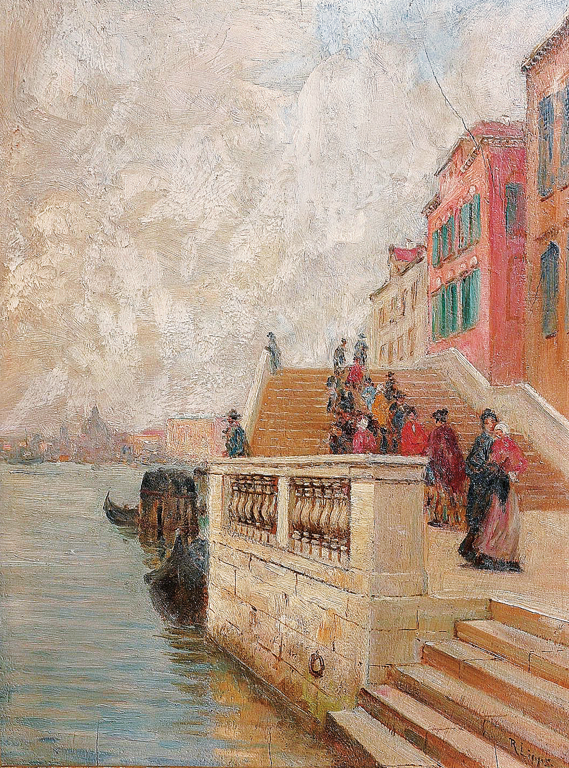 Spaziergänger auf einer Treppe in Venedig