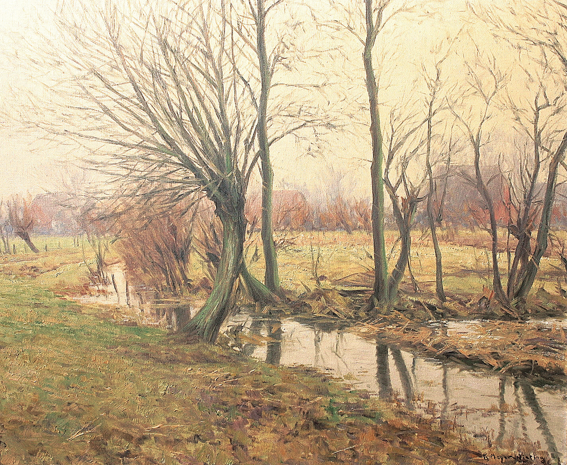"A brook and a village in autumn"