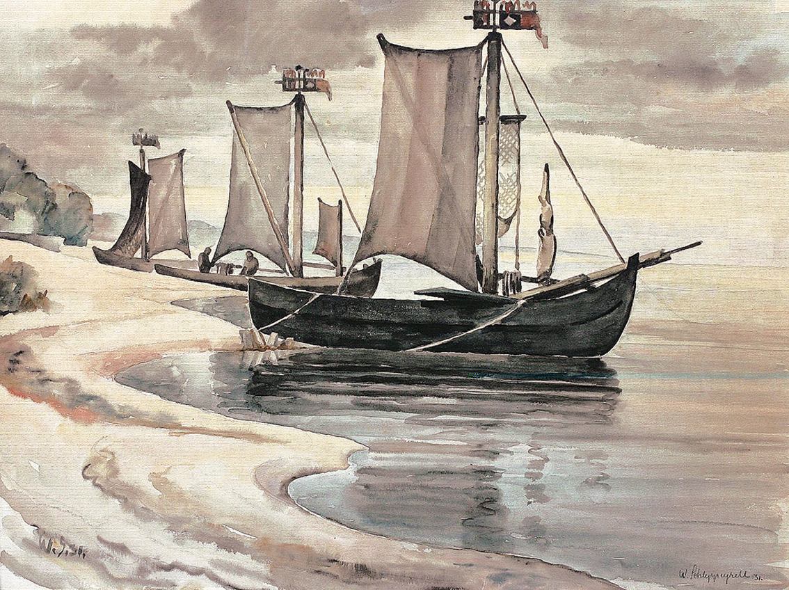 "Fishing boats at the shore of Kurland"