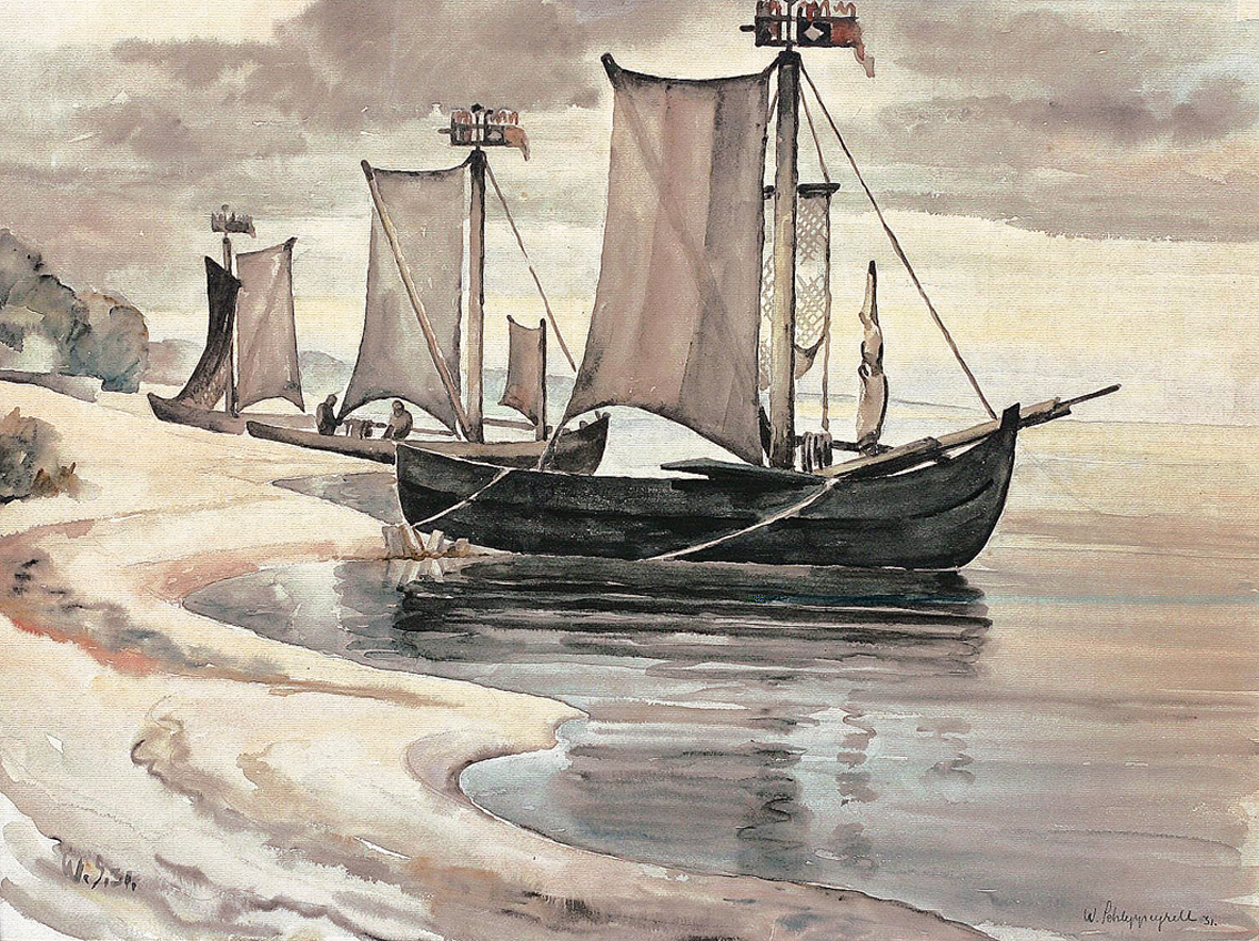 Walter Schleppegrell - "Fishing boats at the shore of Kurland" "Fishing boats at the shore of Kurland"