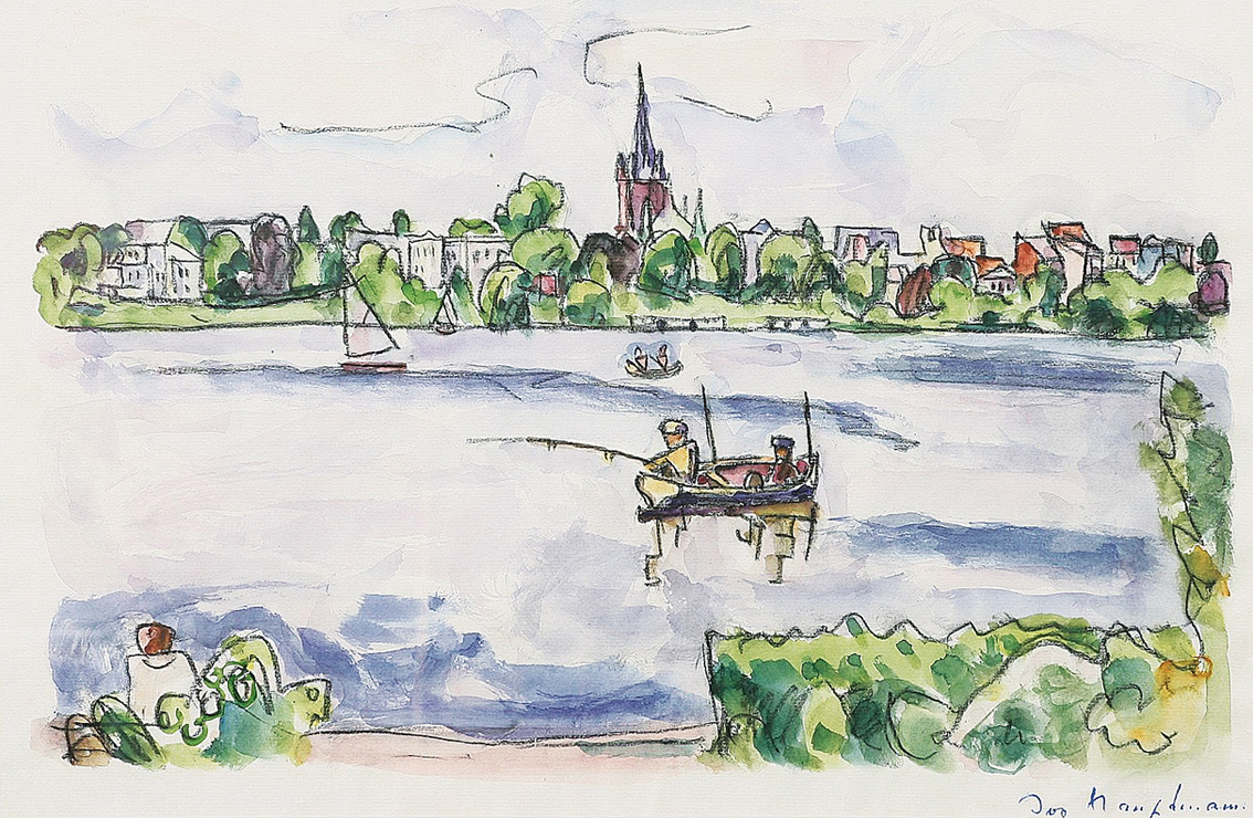 "Hamburg: anglers in a boat on the Aussenalster Lake"