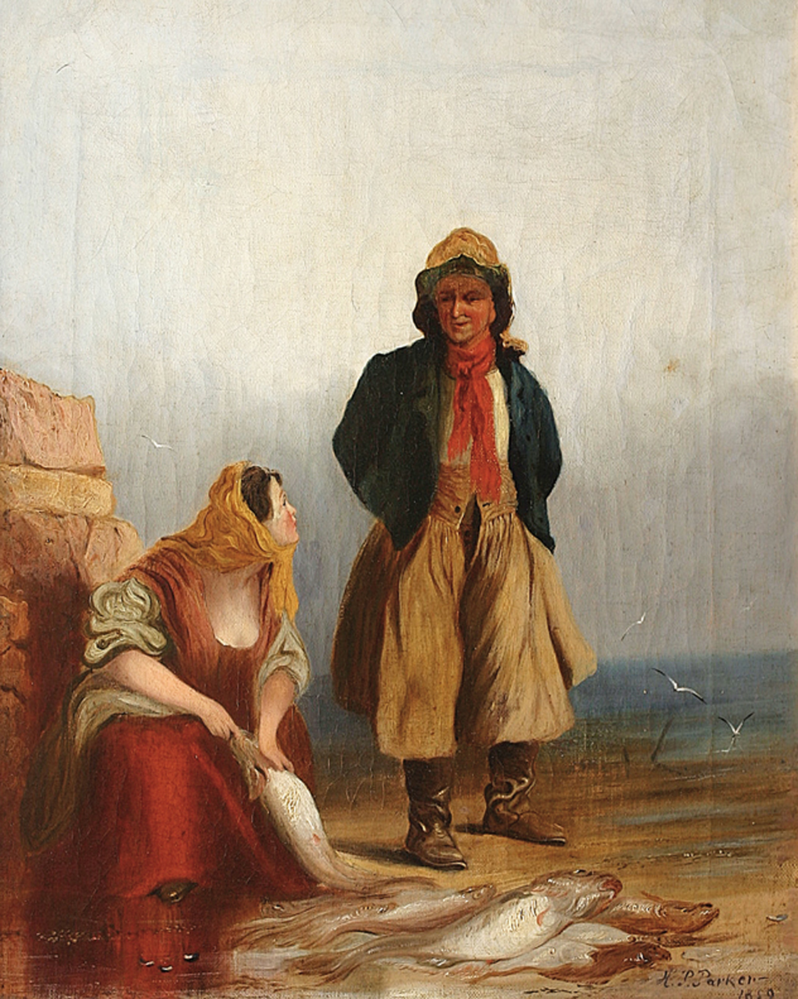 A fisherman and his wife at the seaschore
