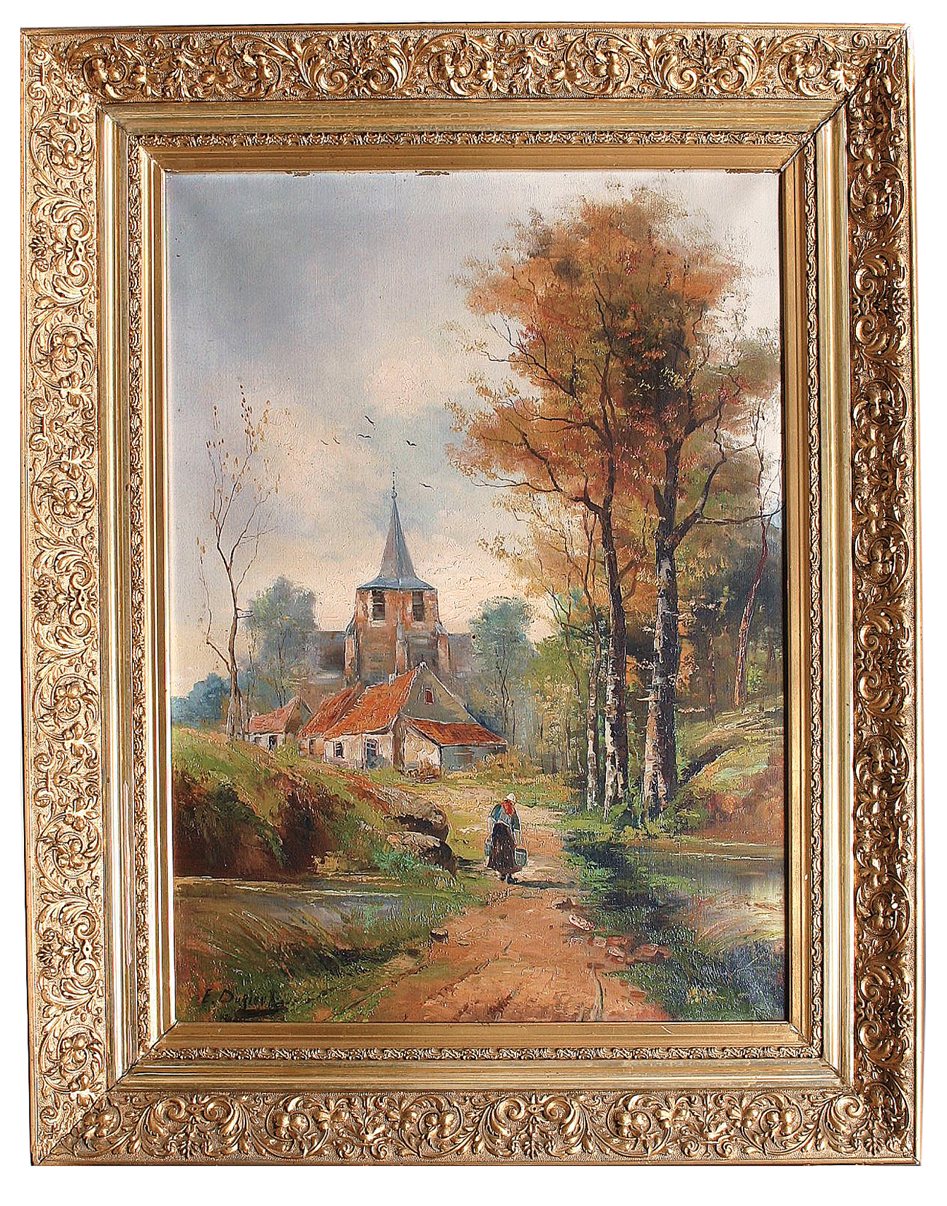 "Herbst im Dorf" und "Winter im Dorf"   -   Ein Paar Gemälde