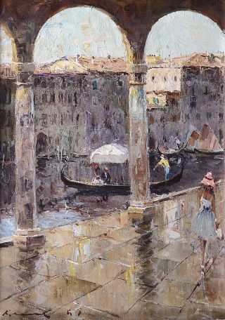 Impressionistischer Blick vom Palazzo Cà d'Oro auf den belebten Kanal