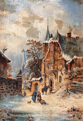 Alte Stadt im Sommer und im Winter   -   Ein Paar Gemälde
