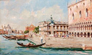 "Venice: Figures and Gondole near Duke's Palace"