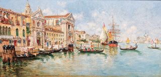 Venedig-Impression mit Figuren, Booten und klerikalen Fassaden