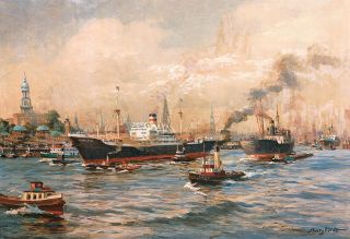 "The Harbour of Hamburg with Hapag-Steamer 'Heidelberg' and further Shipping"