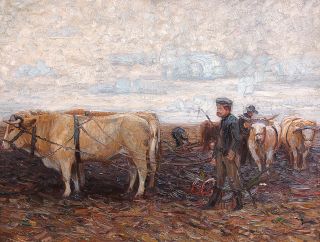 Peasants with Oxen tilling the soil