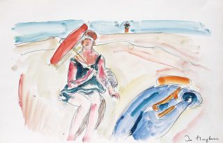 Sylt: Dame mit Sonnenschirm am Strand
