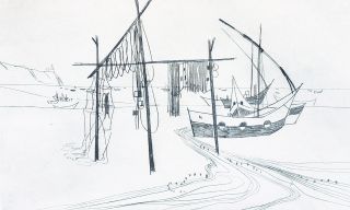 Fischerboote und trocknende Netze am Ostseestrand