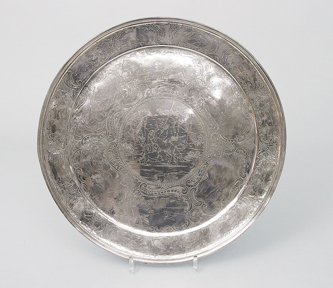 A Hamburg tray with hunting scenes