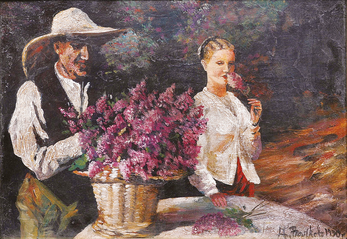 Paar mit Blumenkorb