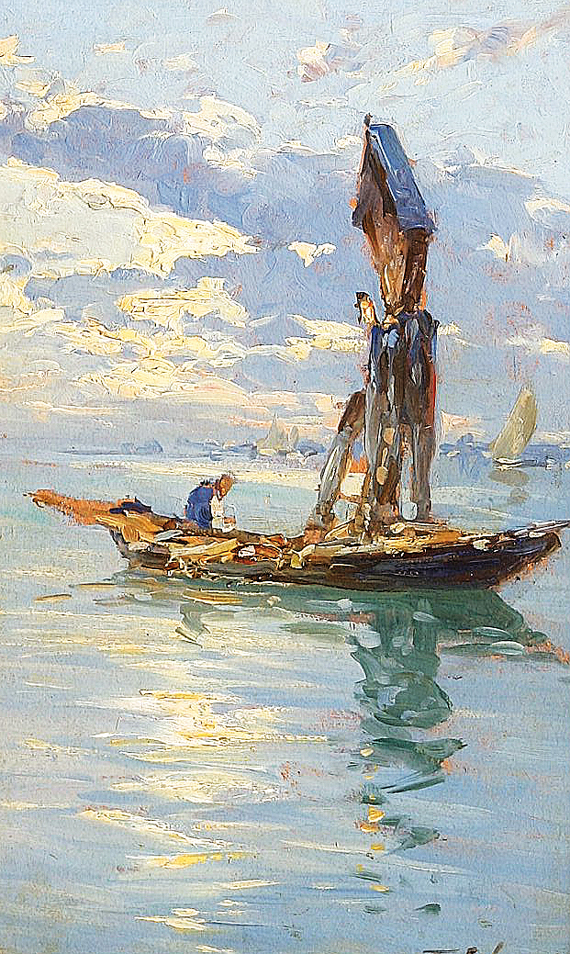 Francesco Silvani - A fishing boat near the coast in the evening light A fishing boat near the coast in the evening light