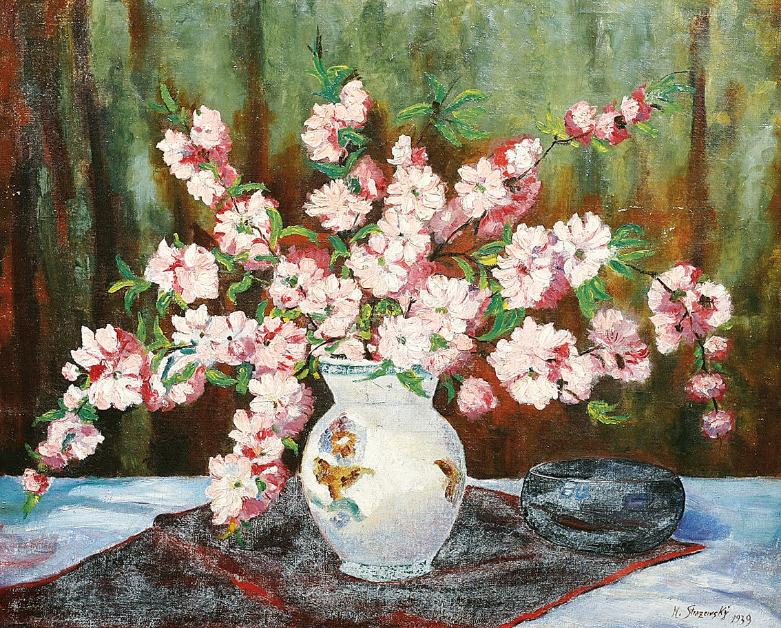 Twigs in blossom in a vase
