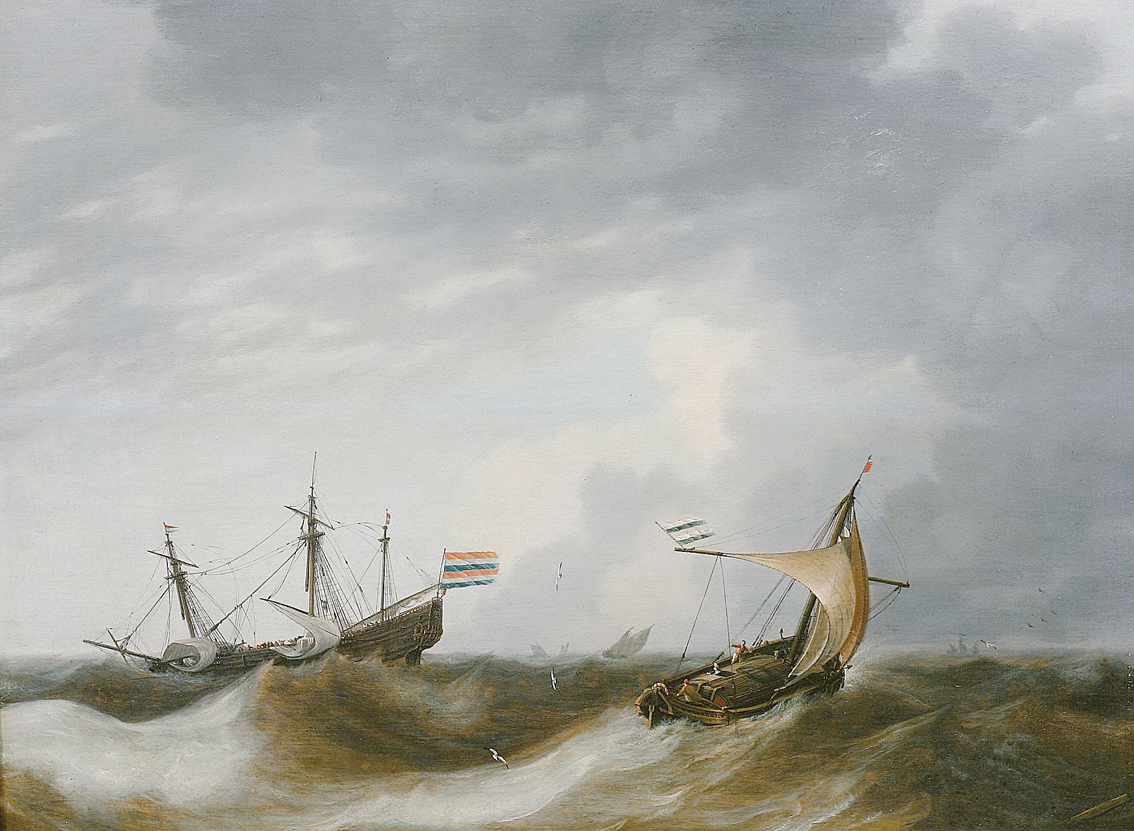 Schiffe bei aufkommendem Sturm auf bewegter See