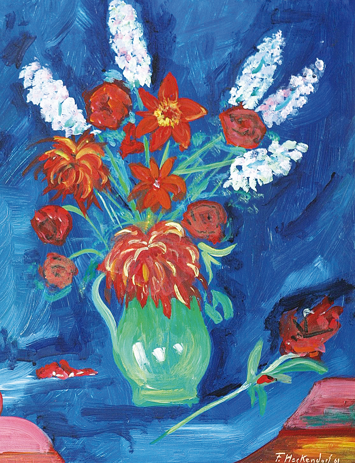 A flower still life on blue ground