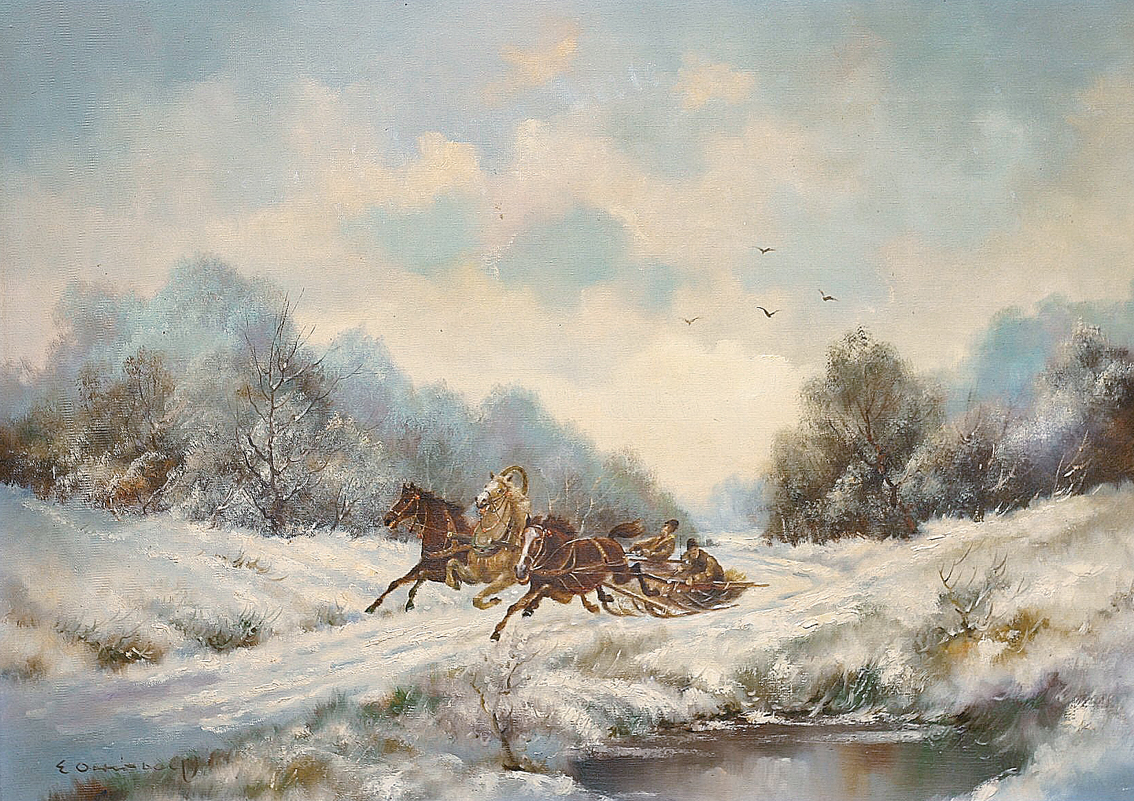 A sleigh troika