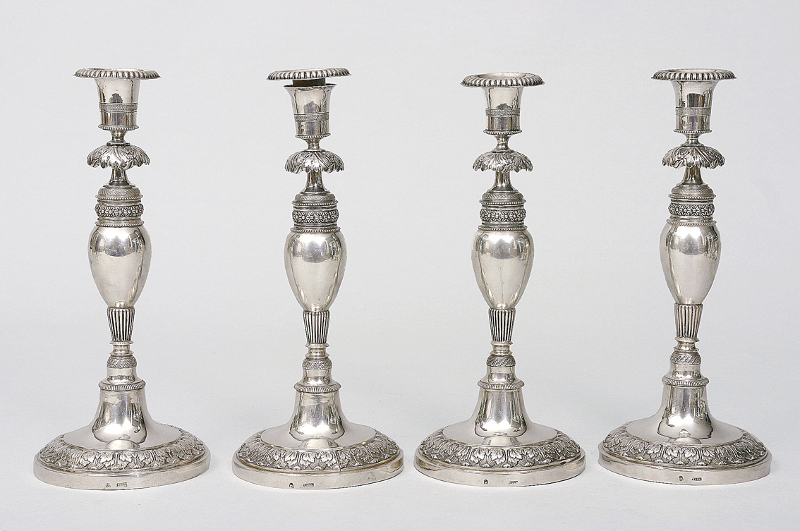 A rare set of 4 Hamburg Biedermeier candle holders