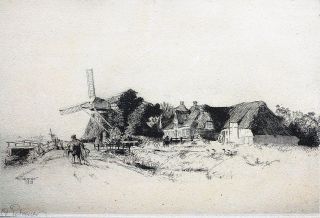 A farm with a windmill and peasants