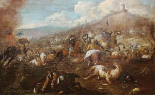 A pair of Italian battle scenes from the 17th cent.